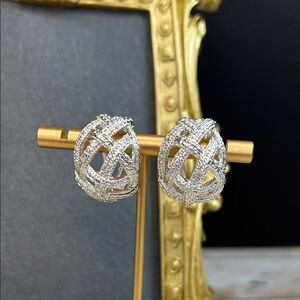 Monet Silver Hoop Basket Weave Post Earrings